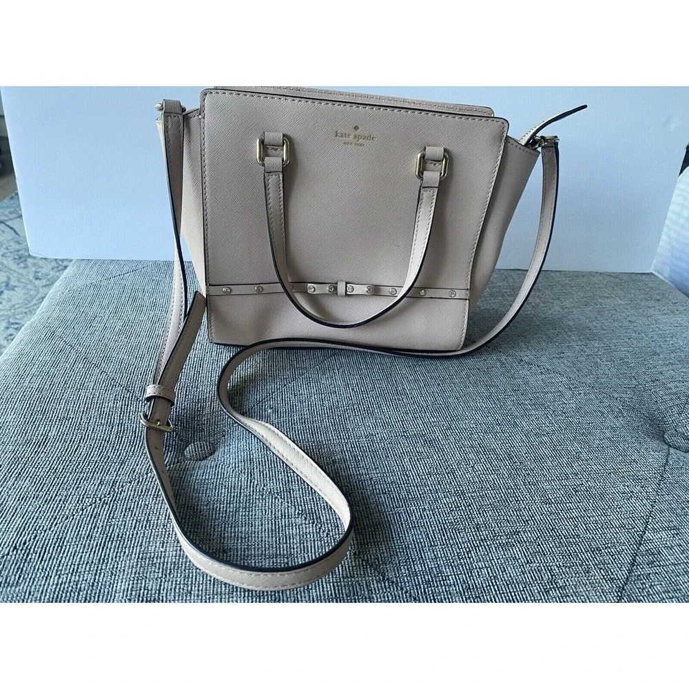 Kate Spade NY small Hadlee Laurel way Jeweled Saffiano Leather Tote Warm Vellum